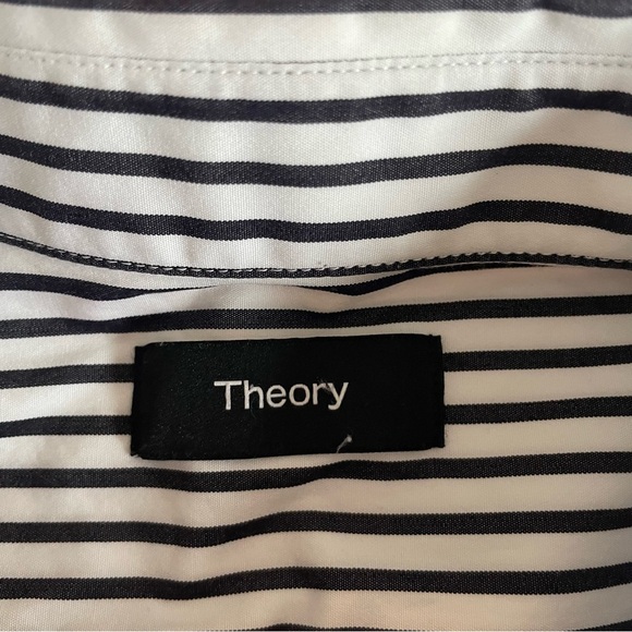 Theory men’s Irving eco stripe black and white button down shirt 22709 - Picture 6 of 9